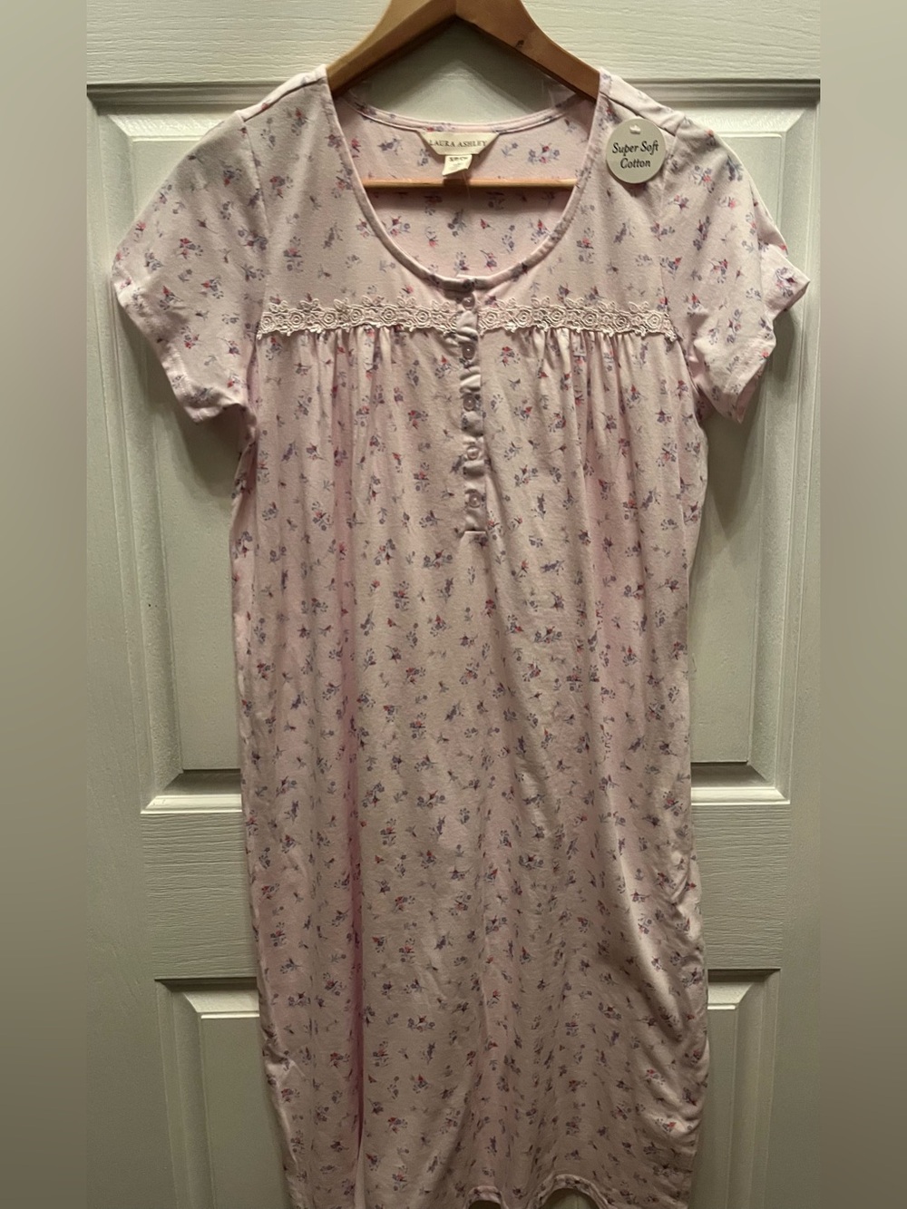 NWT Laura Ashley Light Pink Floral Cotton Nightgown with Lace Trim- Small